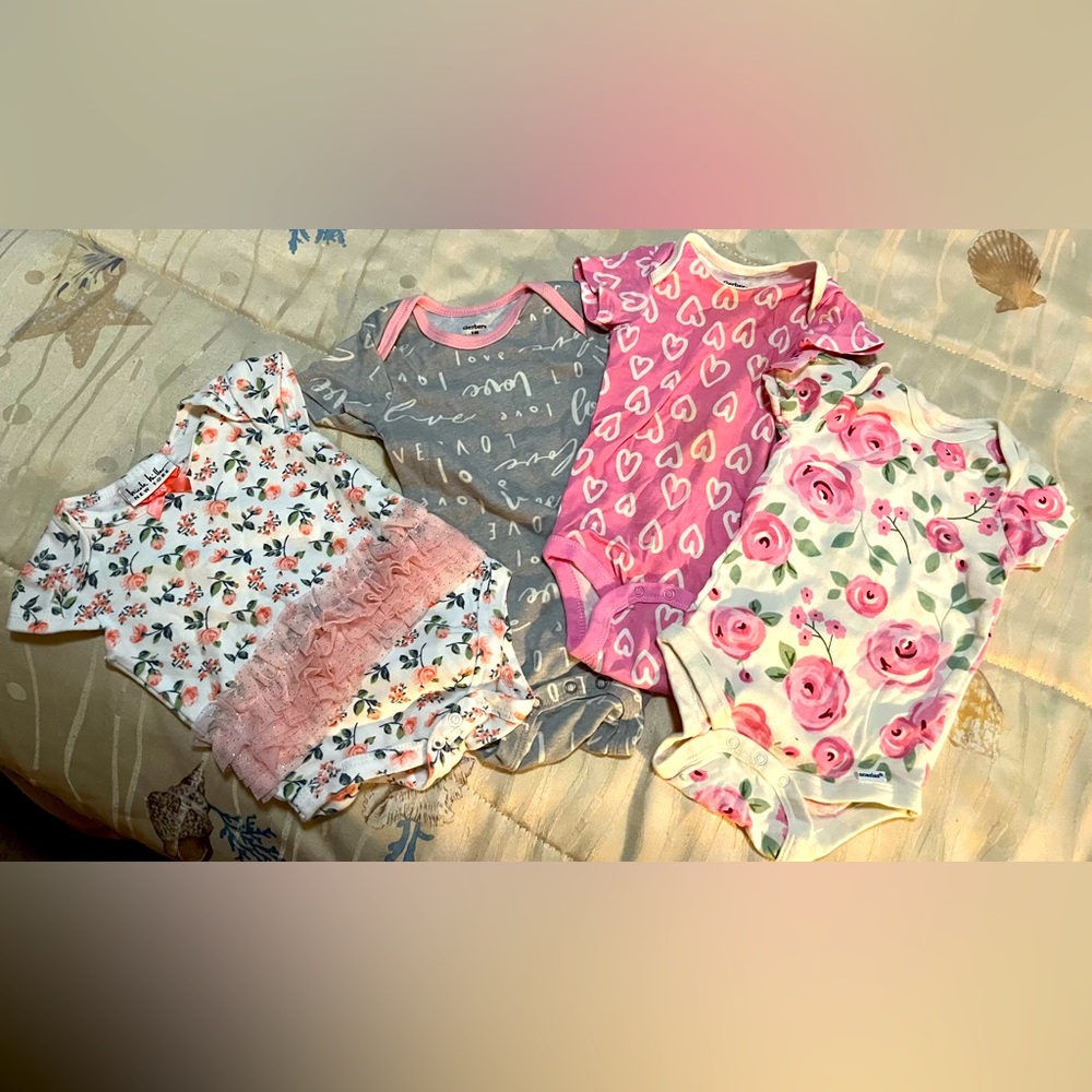 Bundle of 4 Super Sweet Infant Onesies, All New Without Tags! Size 6-9 Months